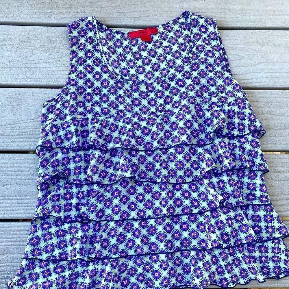 Sunset Road Rd Tiered Ruffle Shell Boho Floral Motif Print Business Size 14